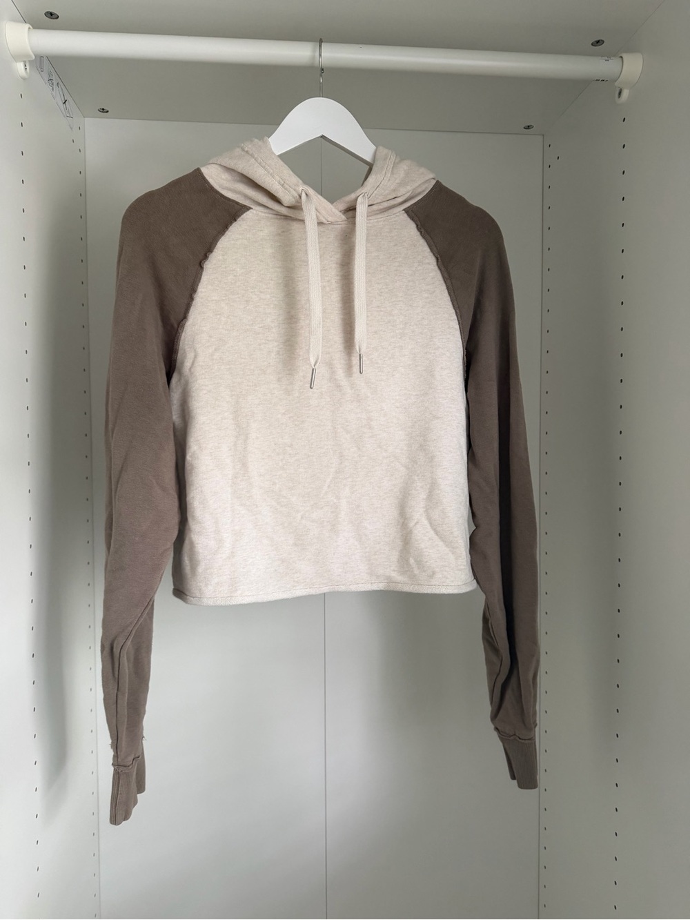 Tasc Performance Varsity Crop Hoodie Ivory Heather Driftwood Bamboo Women’s M